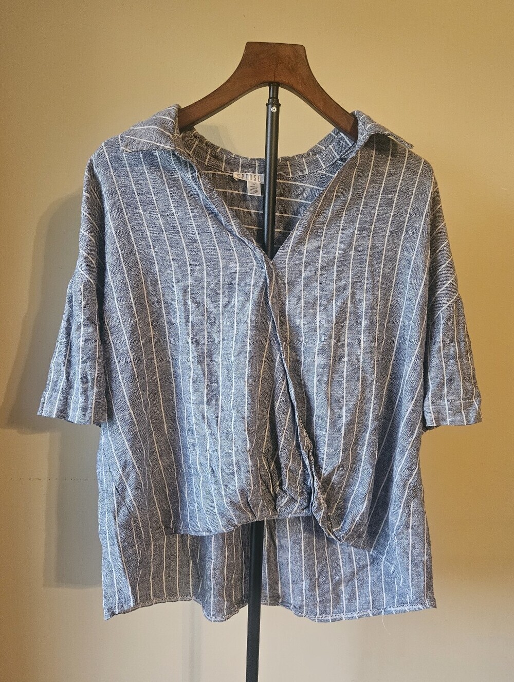 Spense Blue/Grey and White Striped Linen Blend Top Size 1X